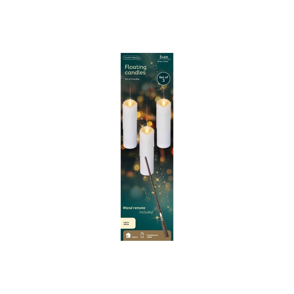 CANDELE FLUTTUANTI 3 LED CON BACCHETTA MAGICA H.19